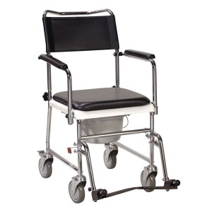 Folding, Portable, Upholstered Commode w/Wheels