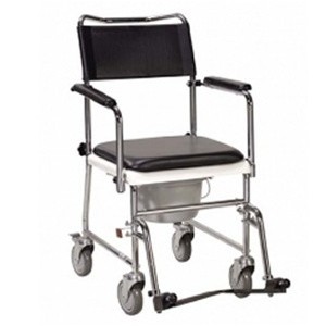PORTABLE, UPHOLSTERED, WHEELED DROP ARM COMMODE